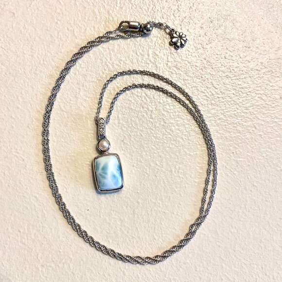 MARAHLAGO LARIMAR & PEARL PENDANT NECKLACE AND EARRING SET - Picture 2 of 3